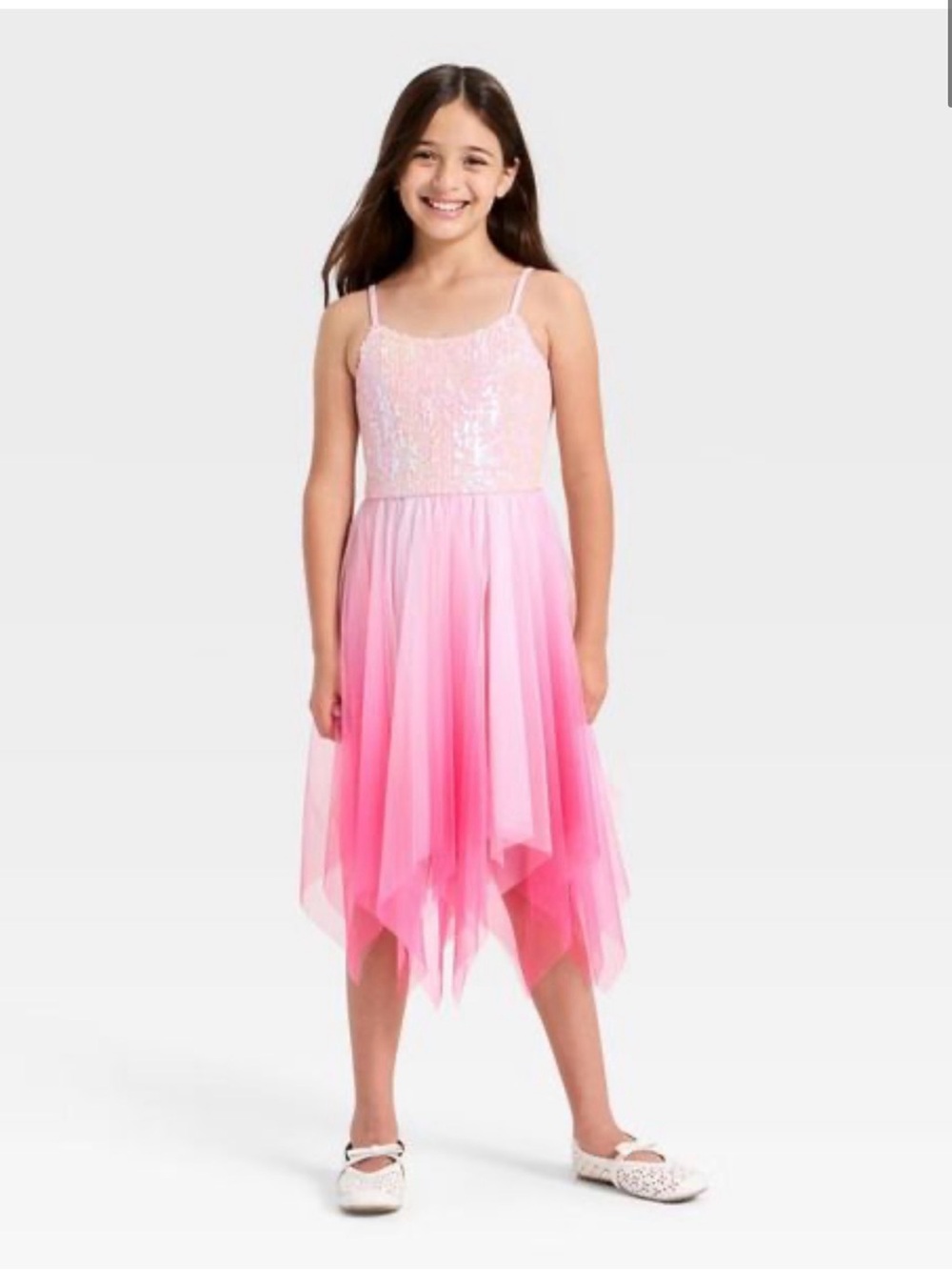 Zenzi Girls' Sequin Ombre A-Line Dress- Pink